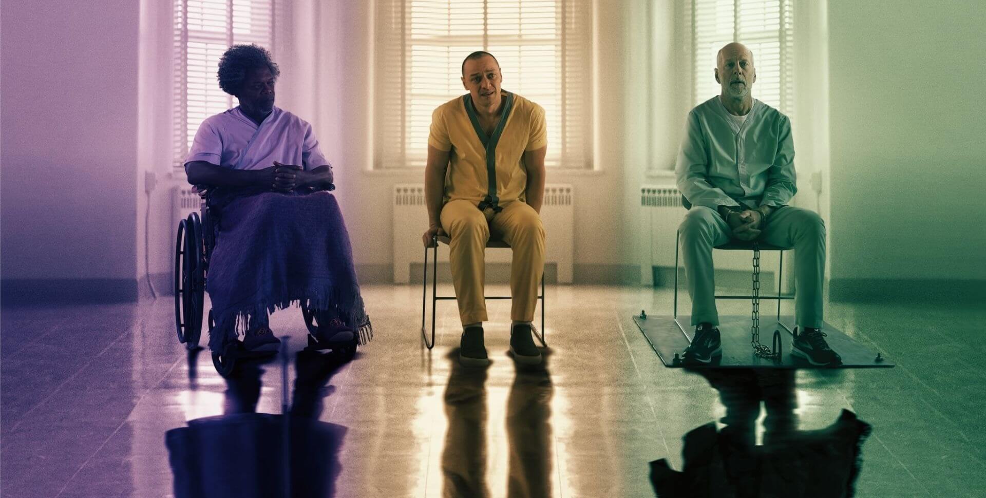 Image from Glass - Samuel L Jackon, James McAvoy and Bruce Willis