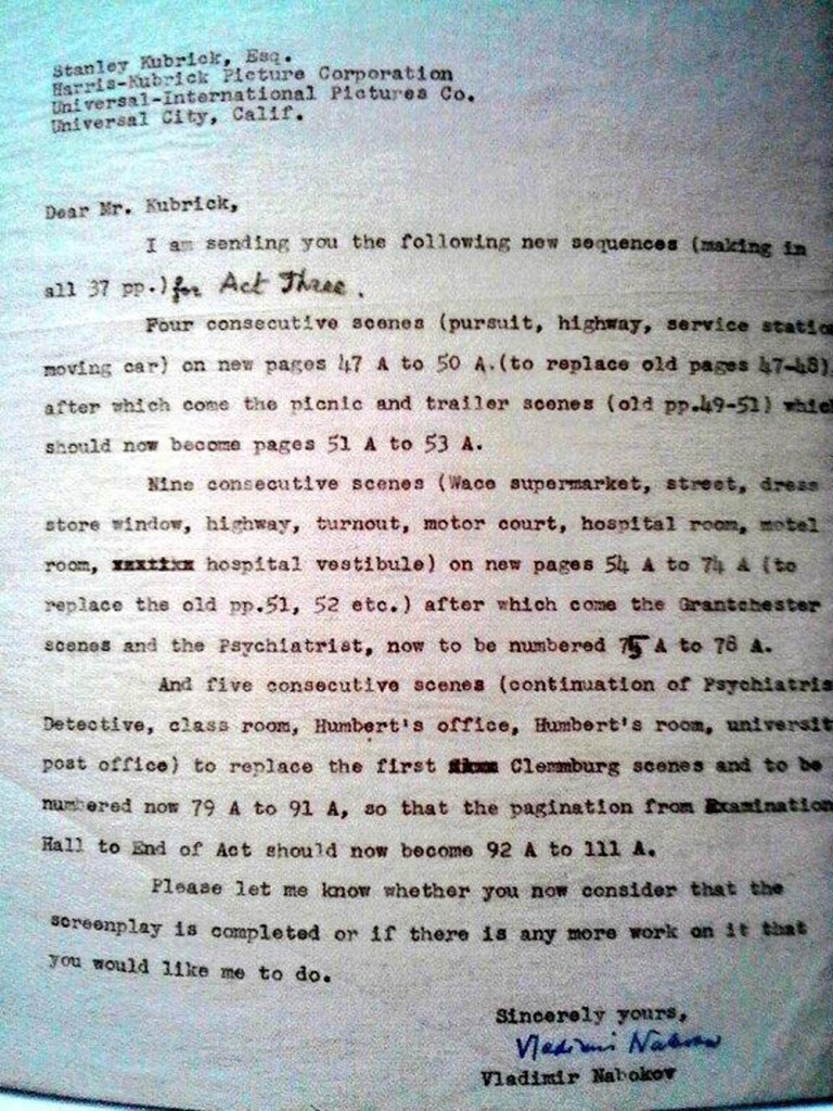 kubrick lolita letter