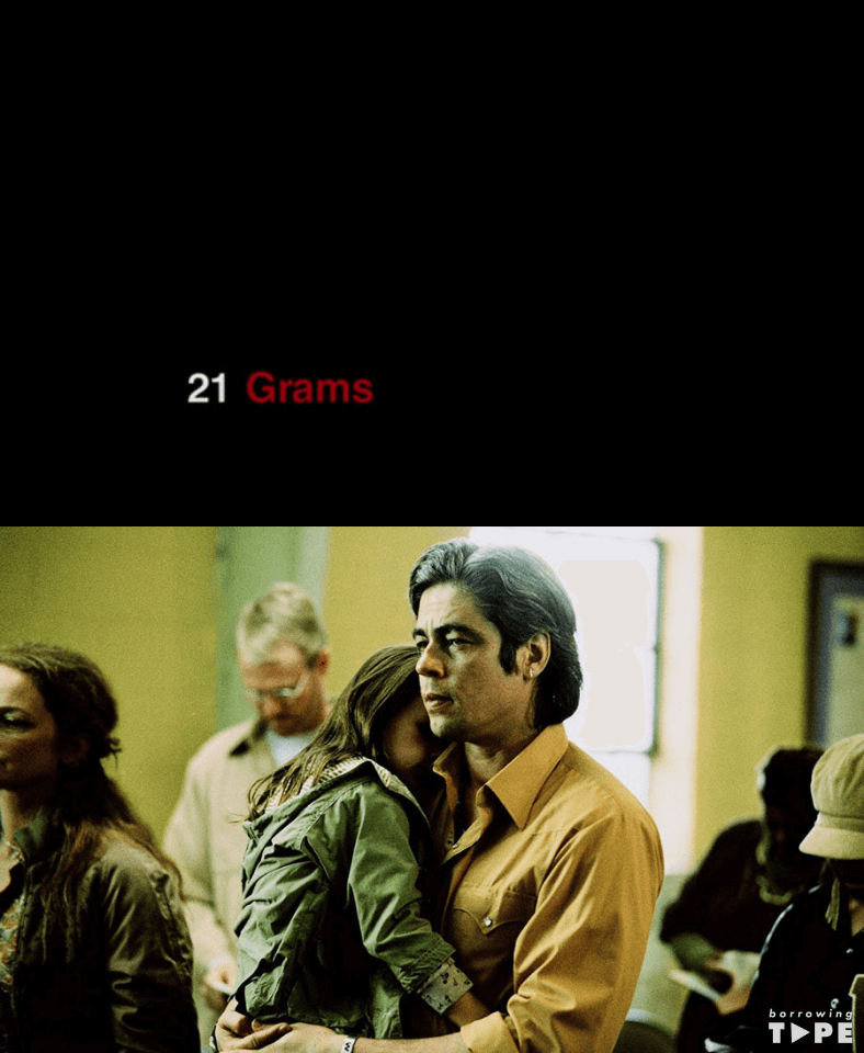 Title card and film still from 21 Grams (2003)