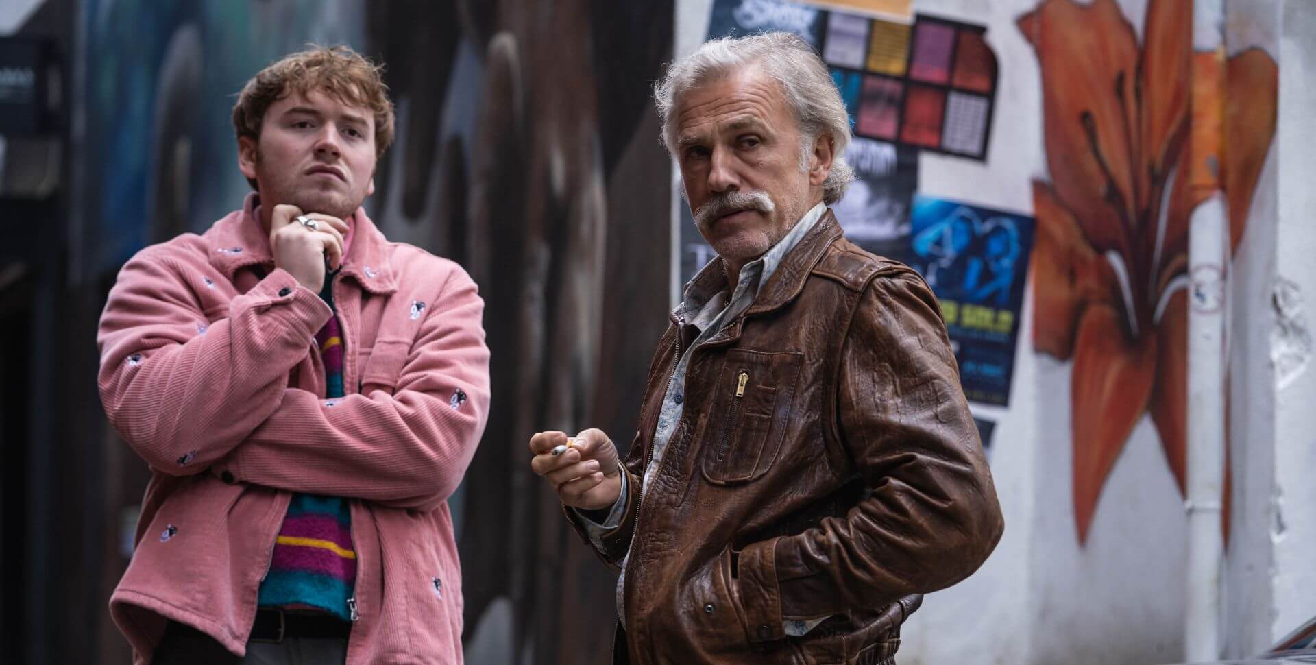 Still of Cooper Hoffman and Christoph Waltz in Old Guy (2024).